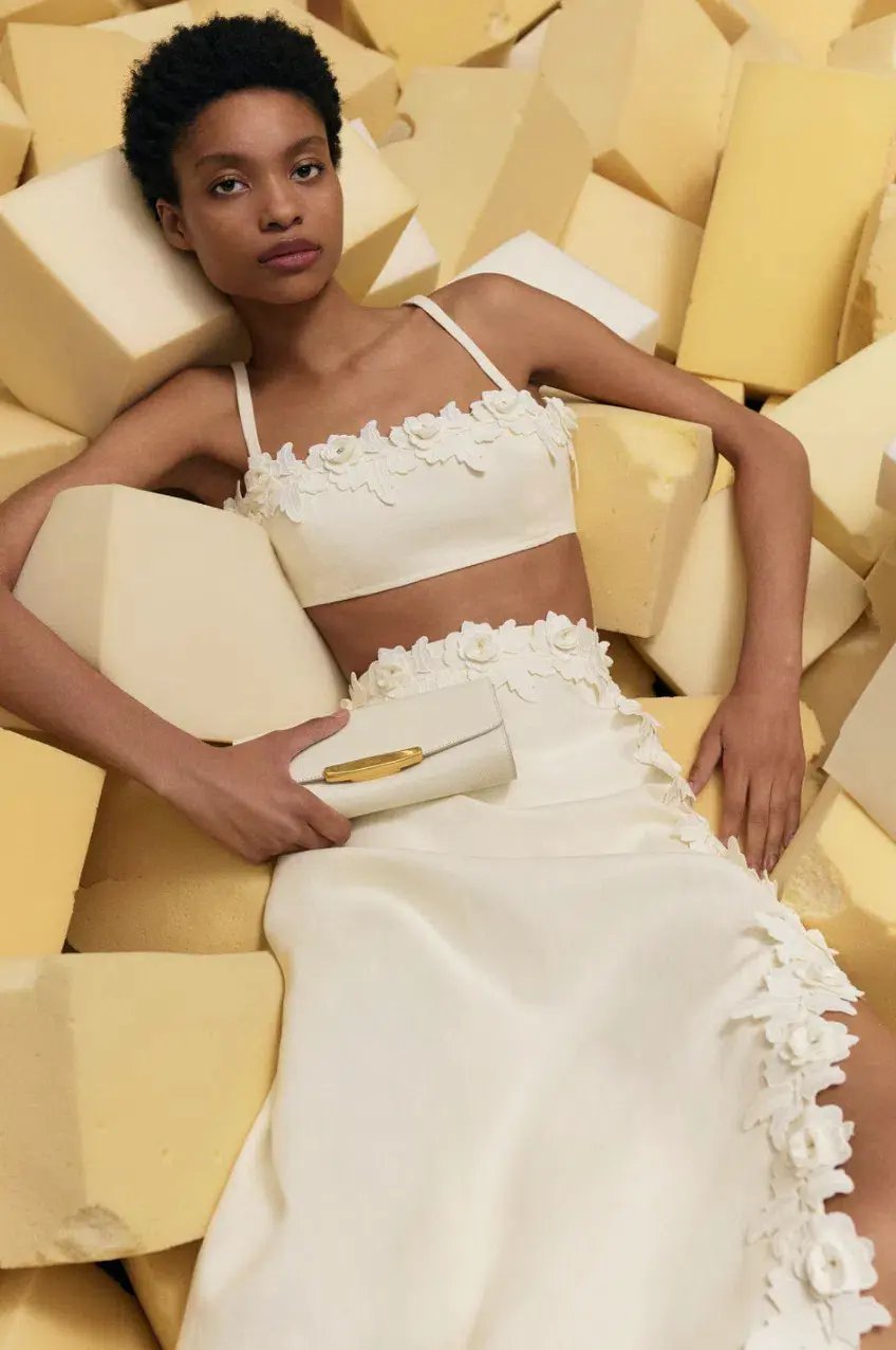 Oroton Rosebud Lace Bralet and Midi Skirt Set Soft Cream Size 8 photo 3