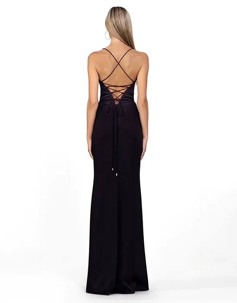 Bariano Valentine Cowl Neck Strappy Back Gown Black Size AU 12 photo 3