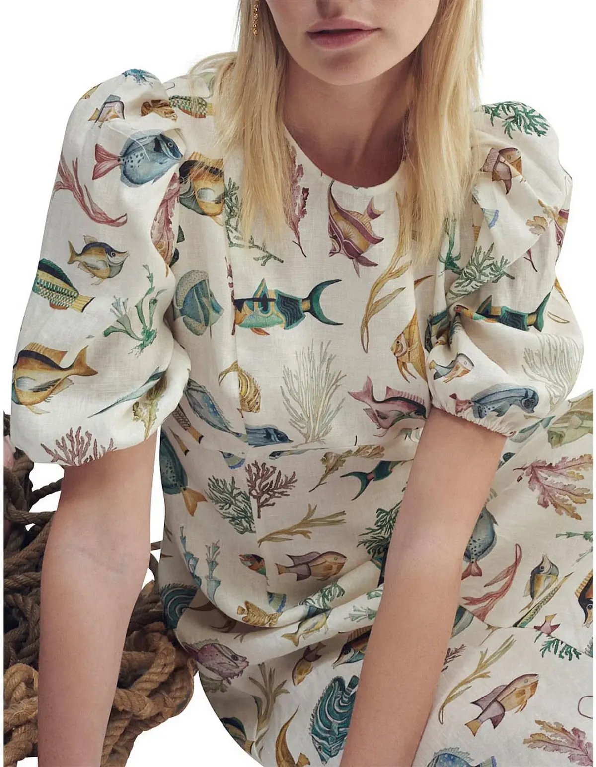 Alemais Wanda Linen Midi Dress Fish Underwater Size 10 photo 8