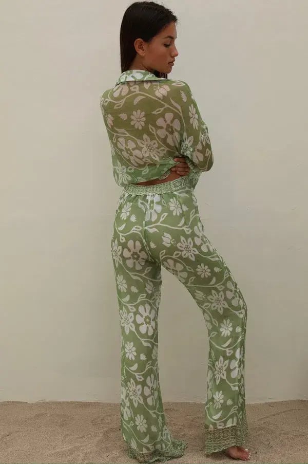 Ranaco Atelier Set: The Flared Pant Moss Green Size S/ AU 8 AND Ranaco Atelier Front Tie Blouse photo 3