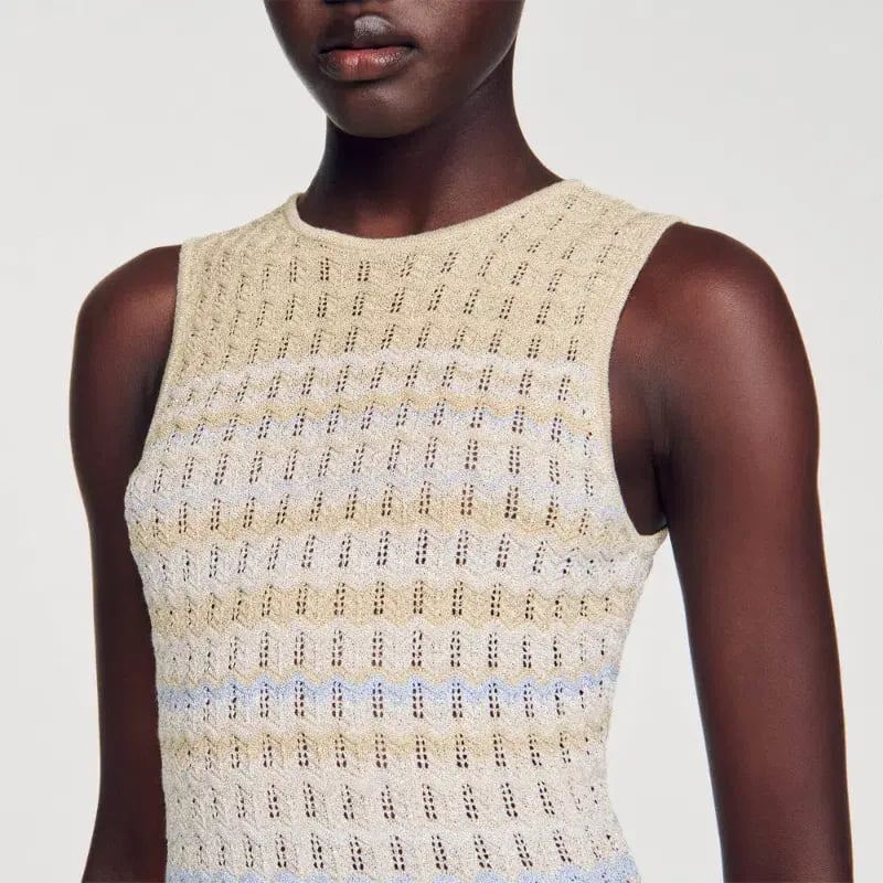 Sandro Pointelle Knit Dress in Blue Ombre Size AU 8 photo 5