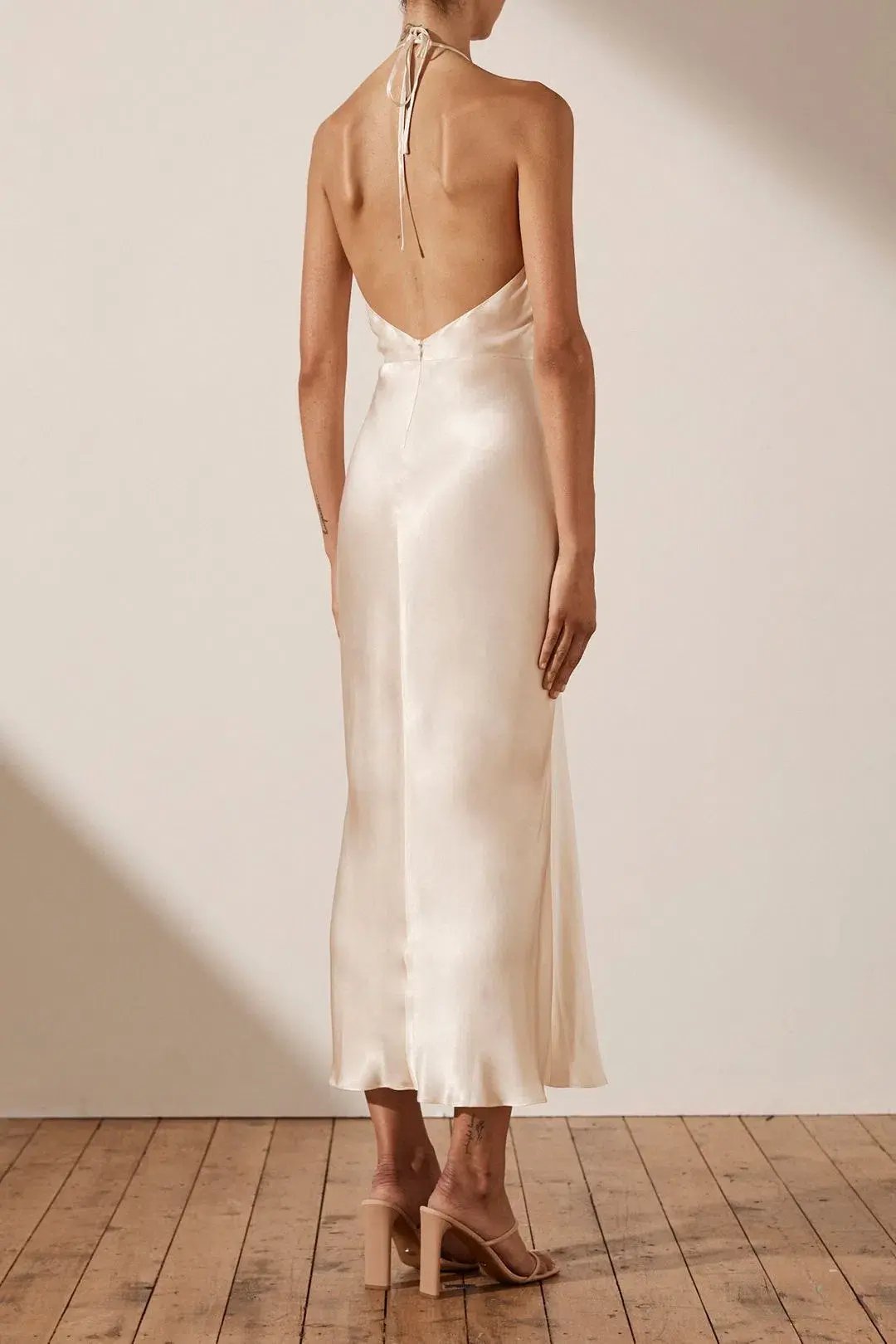 Shona Joy Sophia Ruched Halter Dress Cream Size 12 photo 2