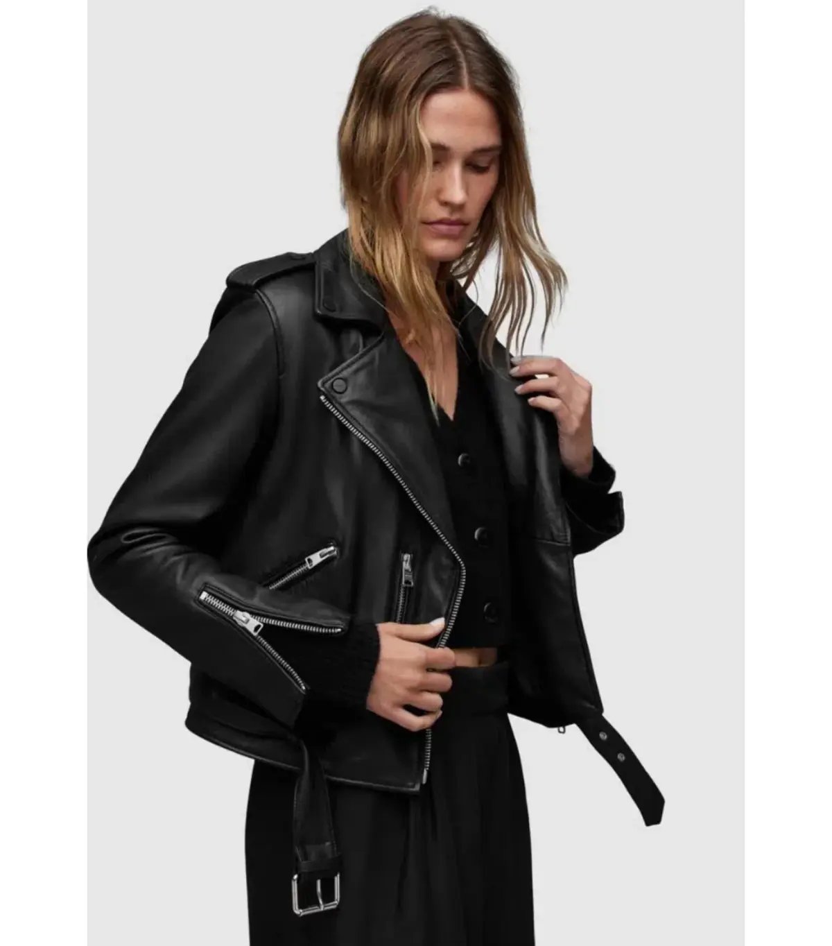 AllSaints Balfern Leather Biker Jacket Black Size AU 8 photo 6