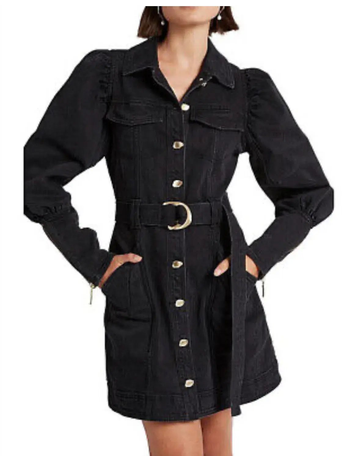 Aje Dione Denim Long Sleeve Mini Dress Black Size 12 photo 4