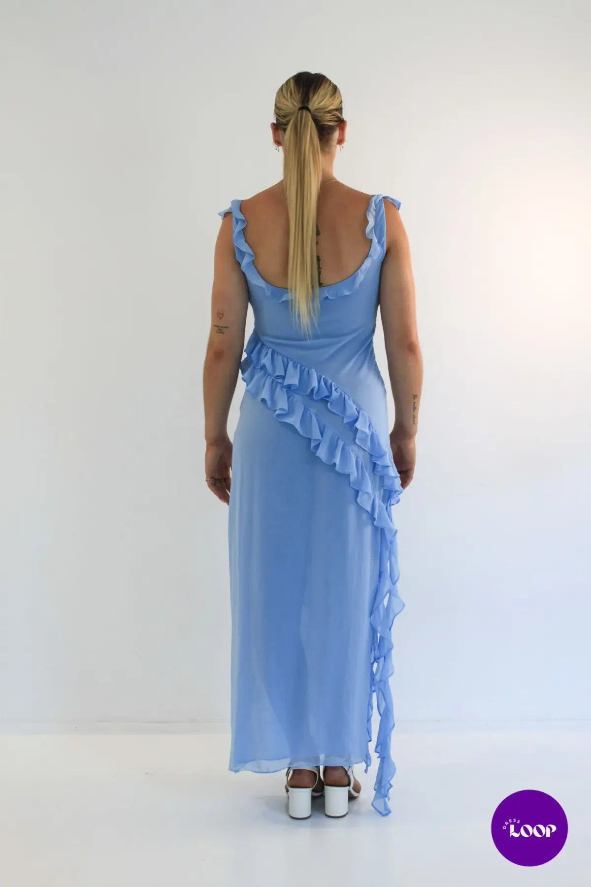 House of CB Ariela Ruffle Maxi Dress Soft Blue Size M / AU 10 photo 4
