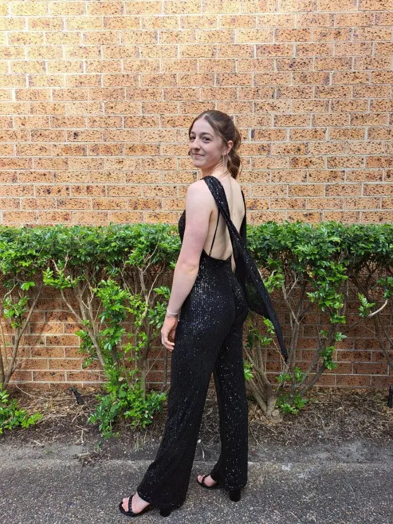 Winona Amara Jumpsuit Black Sequin Size 8 photo 5