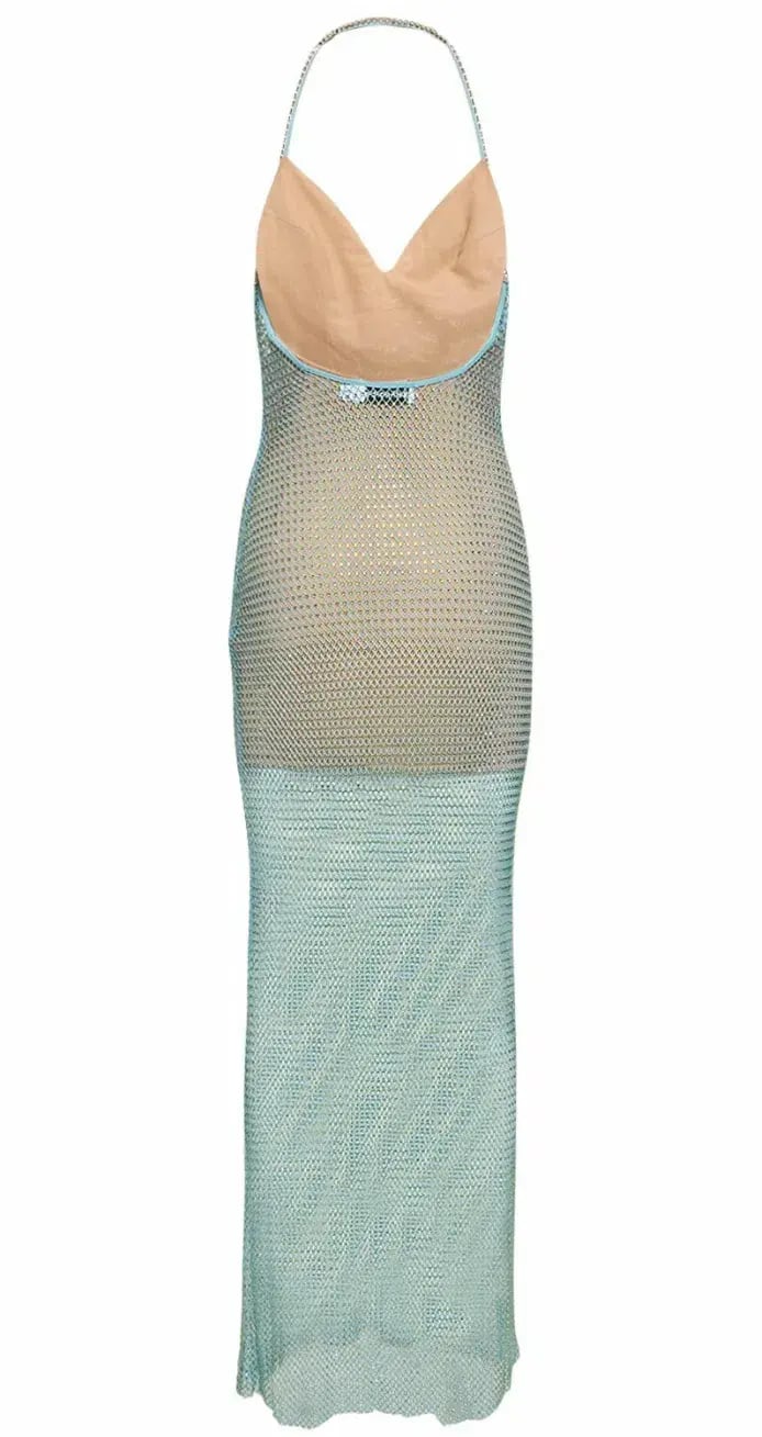 Self Portrait Crystal-Embellished Fishnet Maxi Dress AU8 photo 4