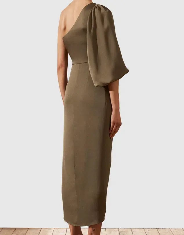 Shona Joy Luxe Tie Front One Shoulder Midi Dress Pine Green Size 10 / M photo 3