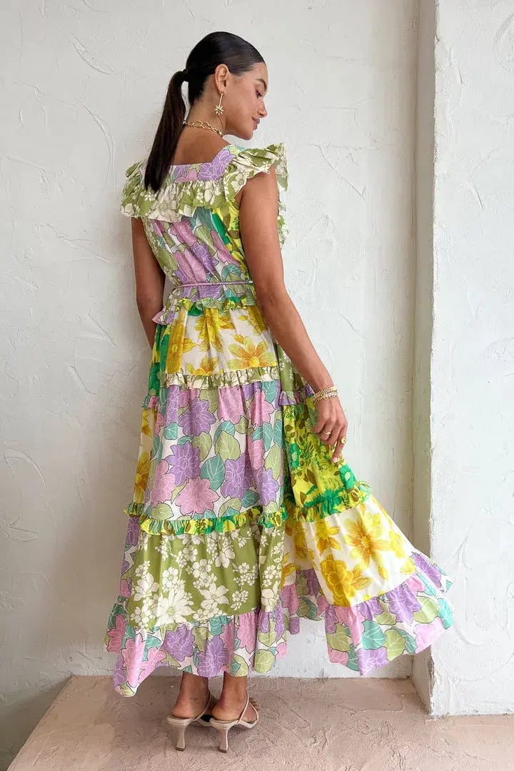 Alemais Patchwork Midi Tiered Dress Multi Size 4 photo 3