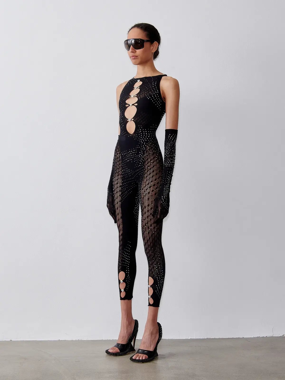 Poster Girl Rhinestoned Janice Jumpsuit in Jet Black One Size photo 3