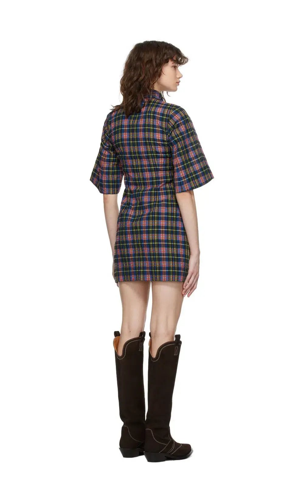 Ganni Seersucker Check Dress Print Size 8 photo 3