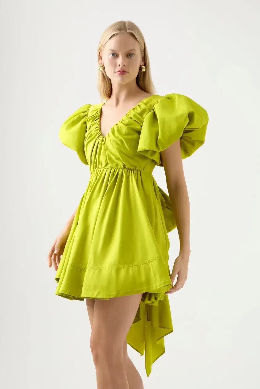 Aje Gretta Bow Back Mini Dress Chartreuse Green Size 16 photo 2
