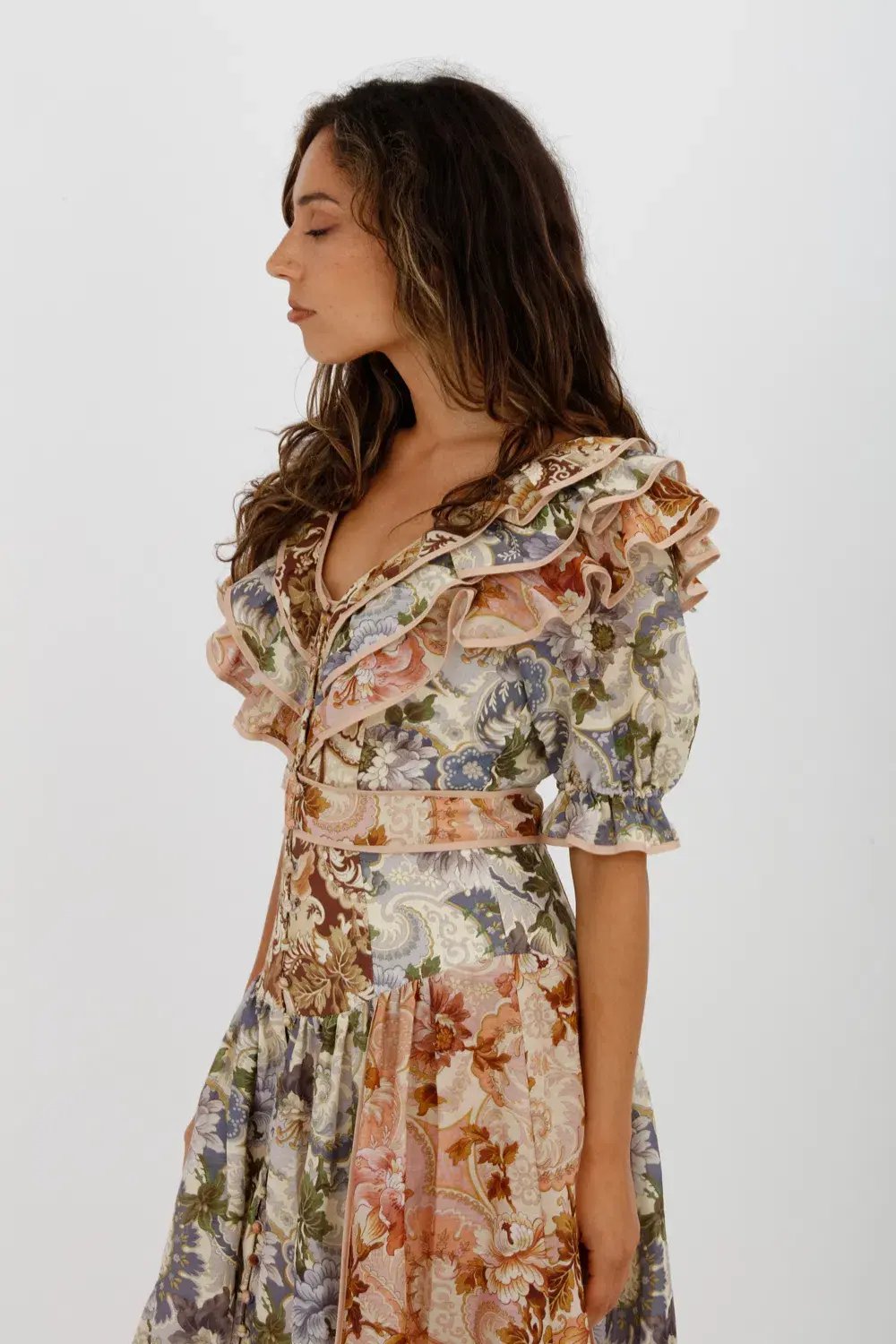 Alèmais Phillipa Ruffle Neck Midi Dress Floral Size 8 photo 6