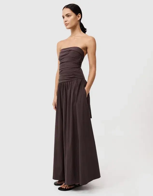 St Agni Gathered Strapless Tie Back Dress Brown Size 8 photo 2