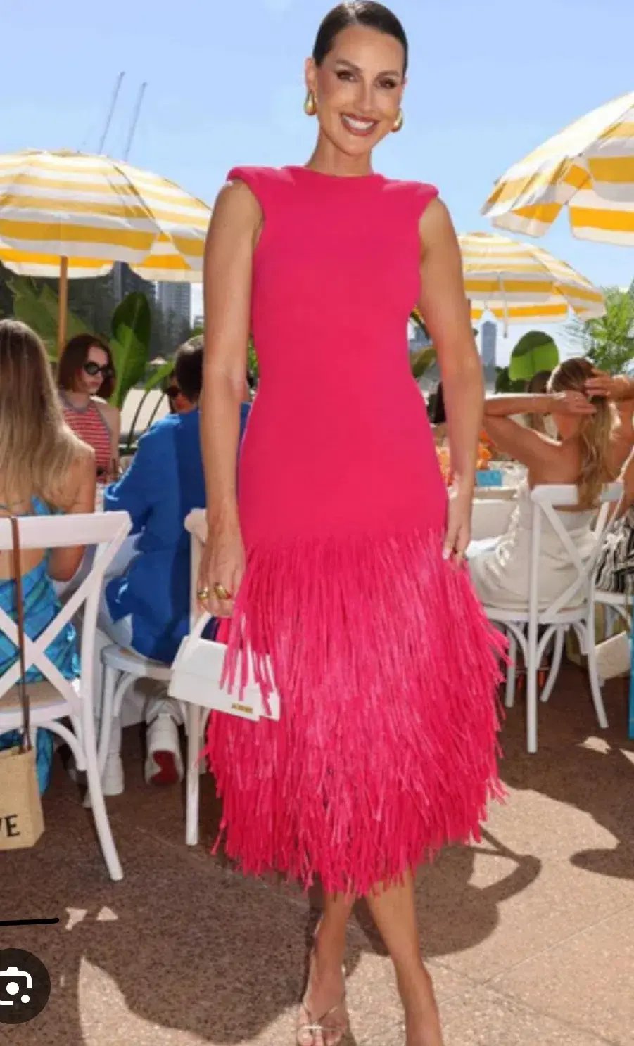 Aje Rushes Raffia Midi Dress in Fuchsia Pink Size L/Au 12 photo 3
