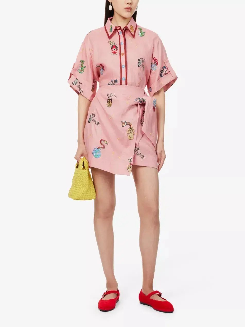 ALEMAIS Timmy Embroidered Shirt & Sarong Skirt Pink Size 10 AU photo 9