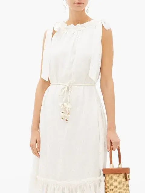 Zimmermann Zinnia Metallic Polka Dot Linen Midi Dress Size AU 8 photo 3