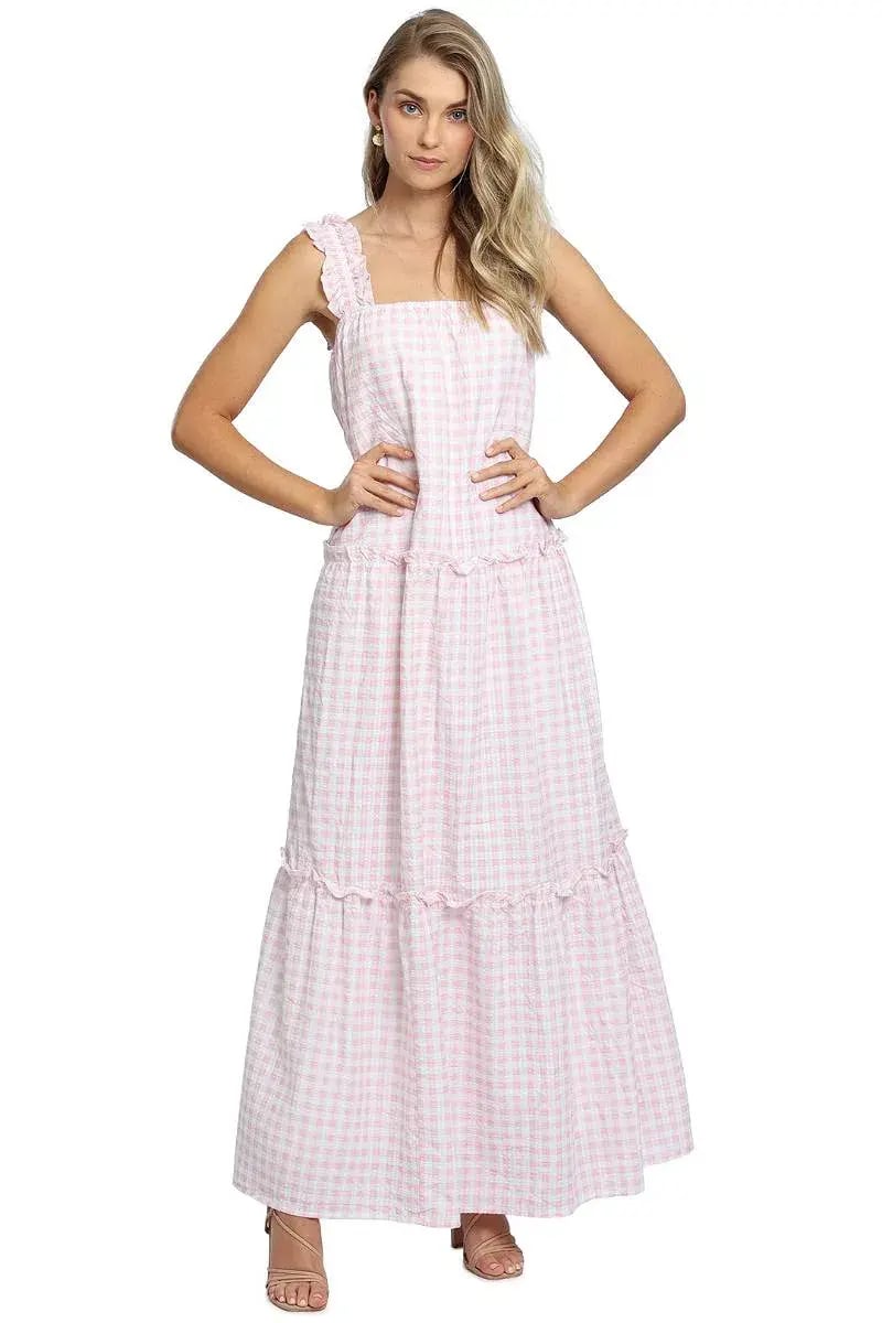 Charlie Holiday Lottie Maxi Dress Pink Gingham Size 8 photo 2