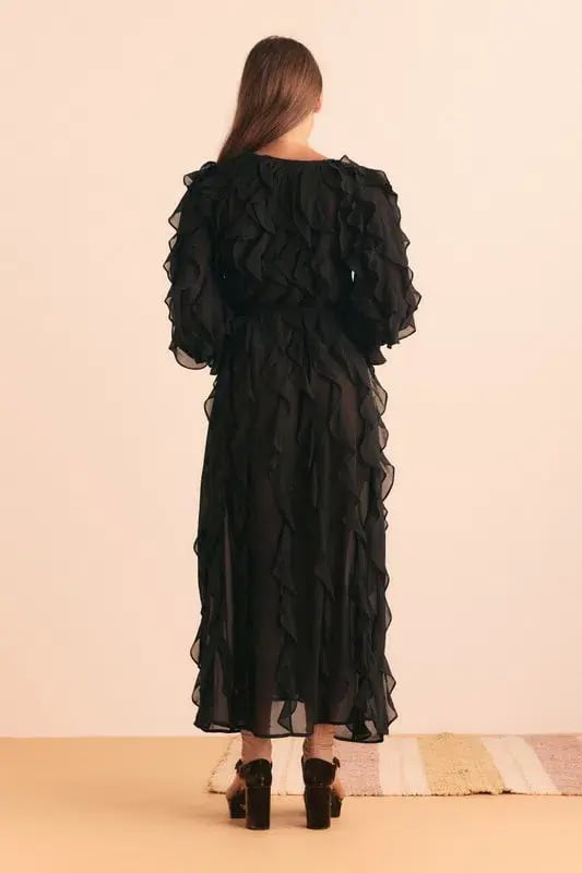 Bohemian Traders Sunray Flounce Maxi Dress In Black Size 10 photo 3