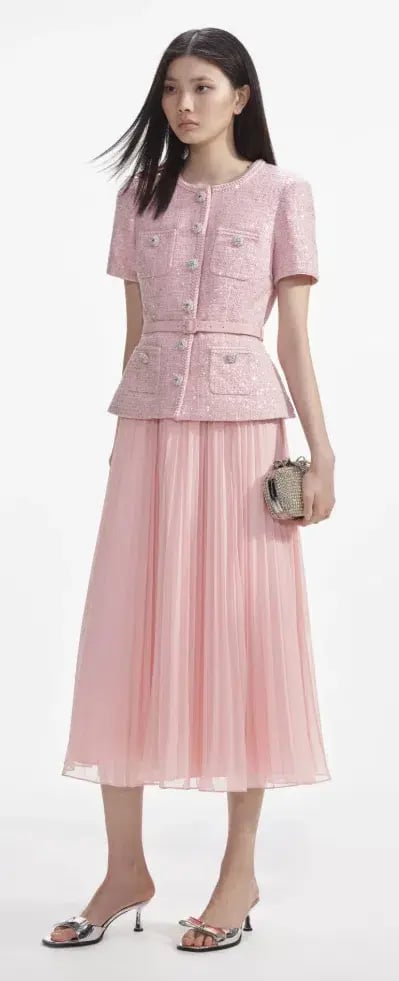 Self Portrait Pink Boucle Midi Dress Size 10 photo 2