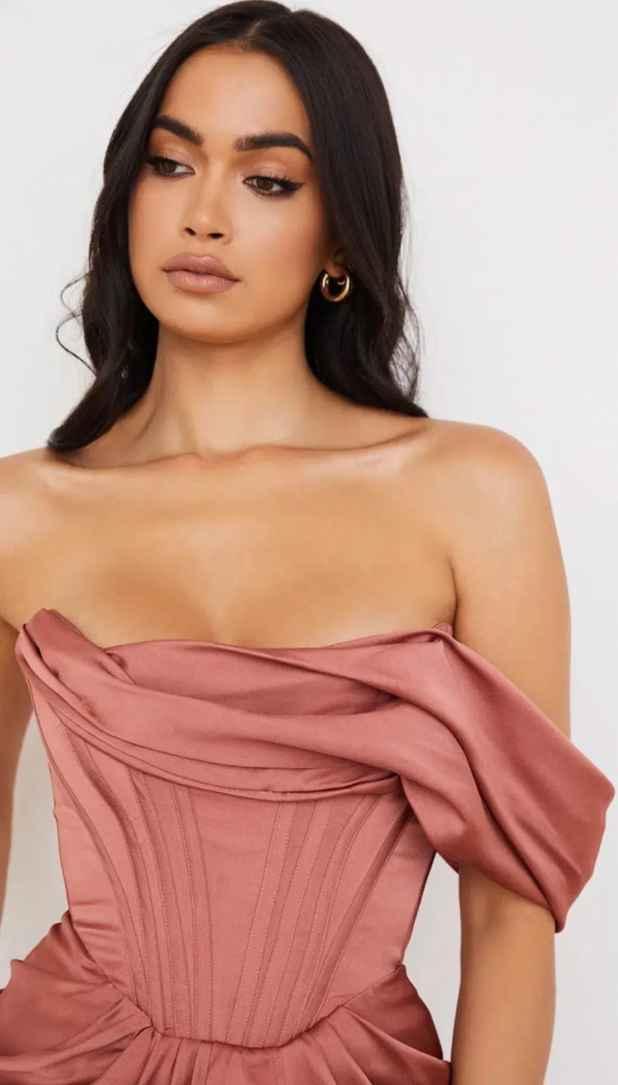 House of CB Janis Rouge Satin One-Shoulder Draped Midi Dress Pink Size 8 photo 5