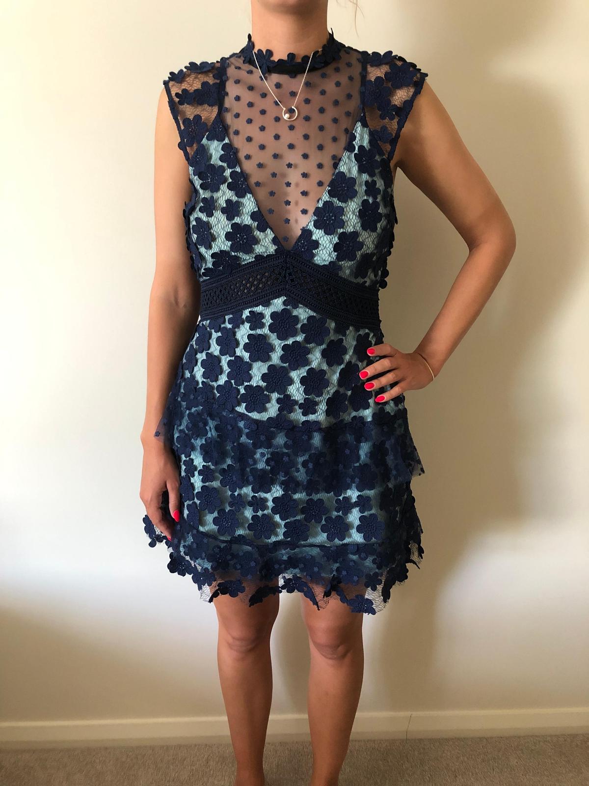 Self Portrait Flower Appique Dress Navy Size 8 photo 3