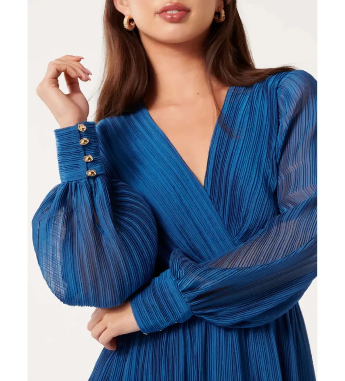 Forever New Genevieve Crinkle Pleated Mini Dress in Blue Size 12 photo 4