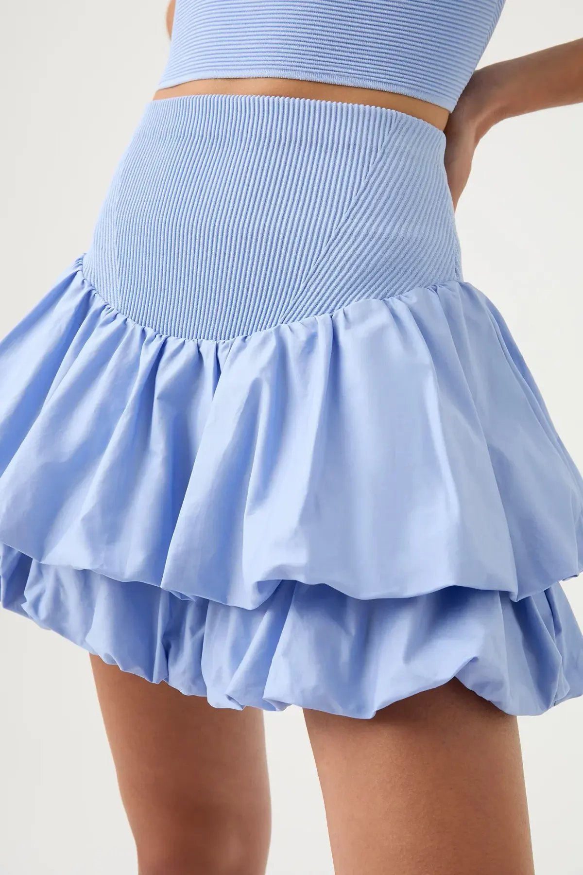 Aje Allard Ruched Strap Knit Top and Turner Bubble Skirt Set Sky Blue Size 10 photo 3