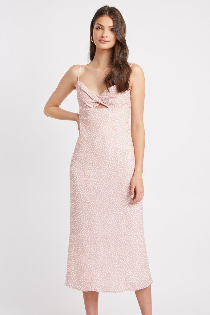Kookai Karlie Twist Midi Dress Blush Print Size 8 photo 2