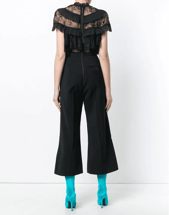 Self Portrait - Ruffle Trim Flared Jumpsuit Black Size 6 photo 3