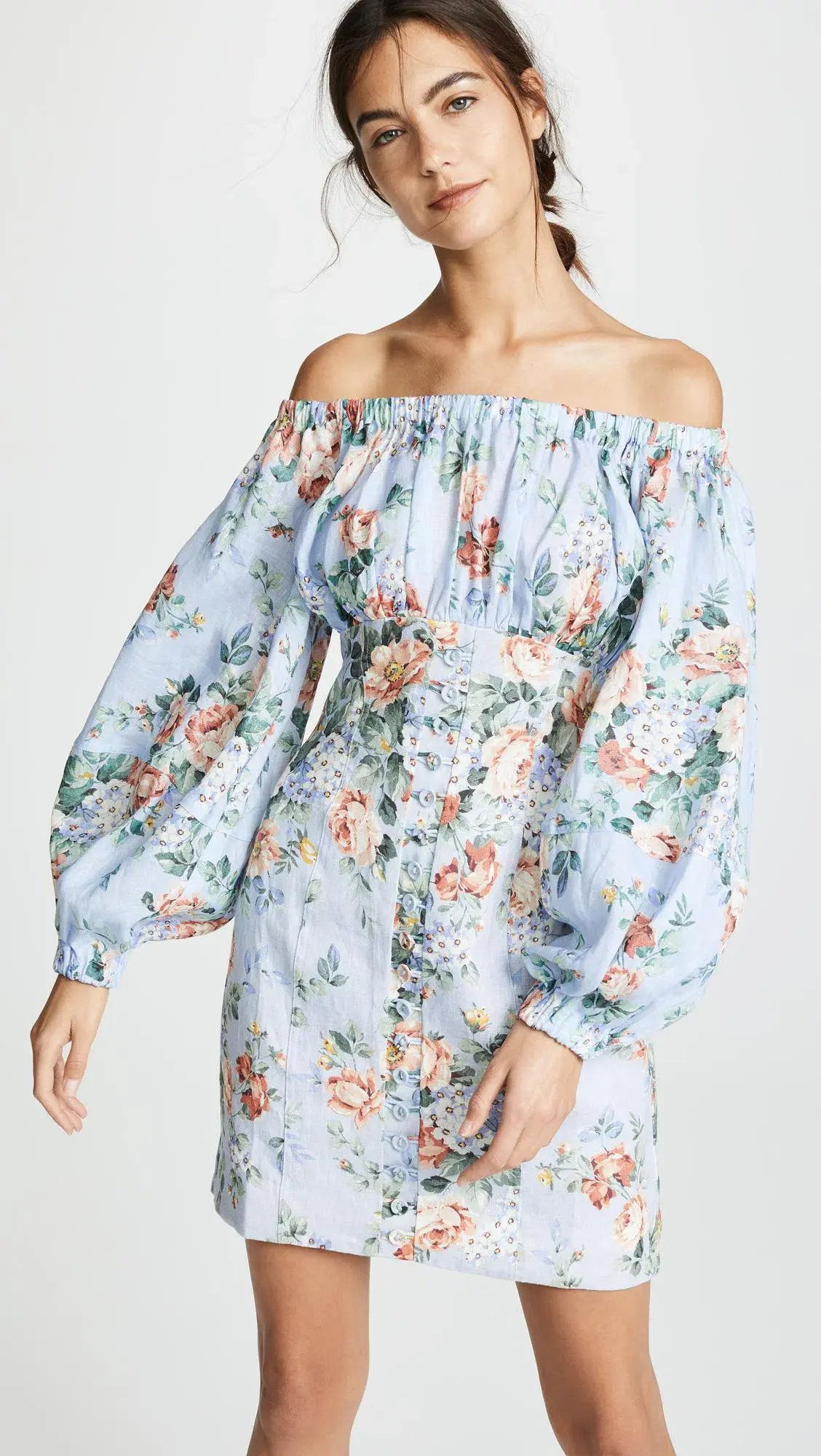 Zimmermann Bowie Off Shoulder Mini Dress Blue Floral Size 8 photo 2