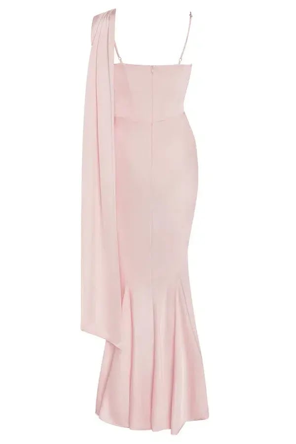 LEAU Celine Corset Drape Satin Maxi Gown Pink Size 10 photo 5