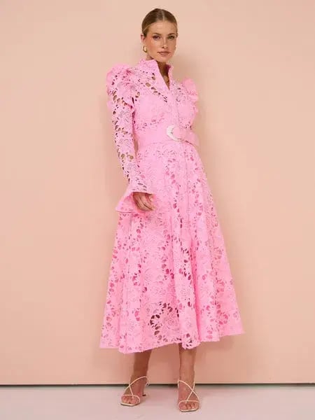Leo Lin  Aliya Butterfly Sleeve Midi Dress   Candy Pink  Size 10 photo 2