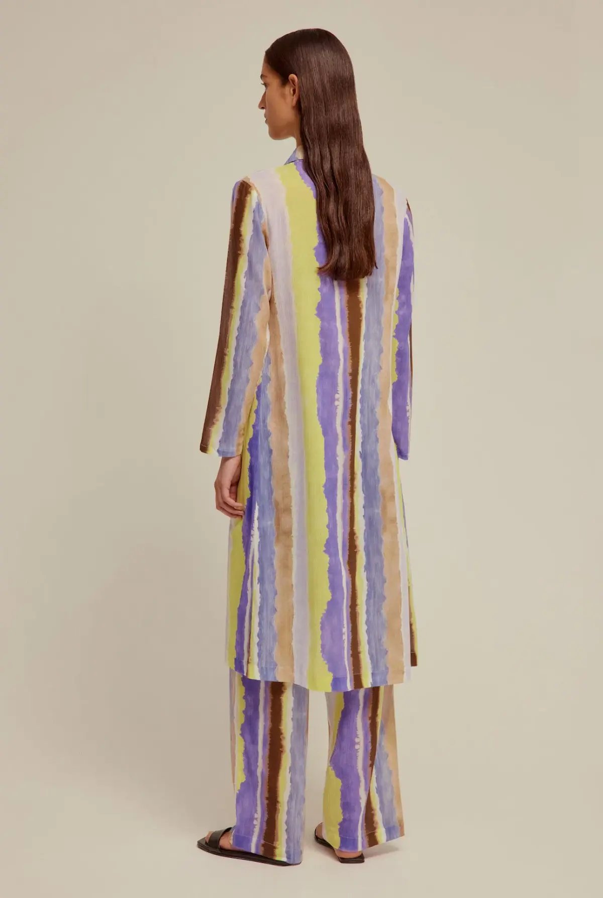 Venroy Crinkle Cotton Tie Front Shirt and Wide Leg Pants Set Purple Dye Stripe Size M / AU 10 photo 2