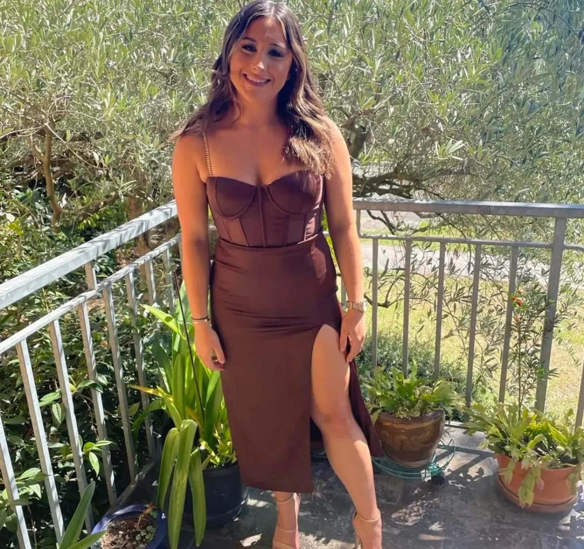 Meshki Talisa Chain Strap Midi Dress Brown Size M / Au 10 photo 2