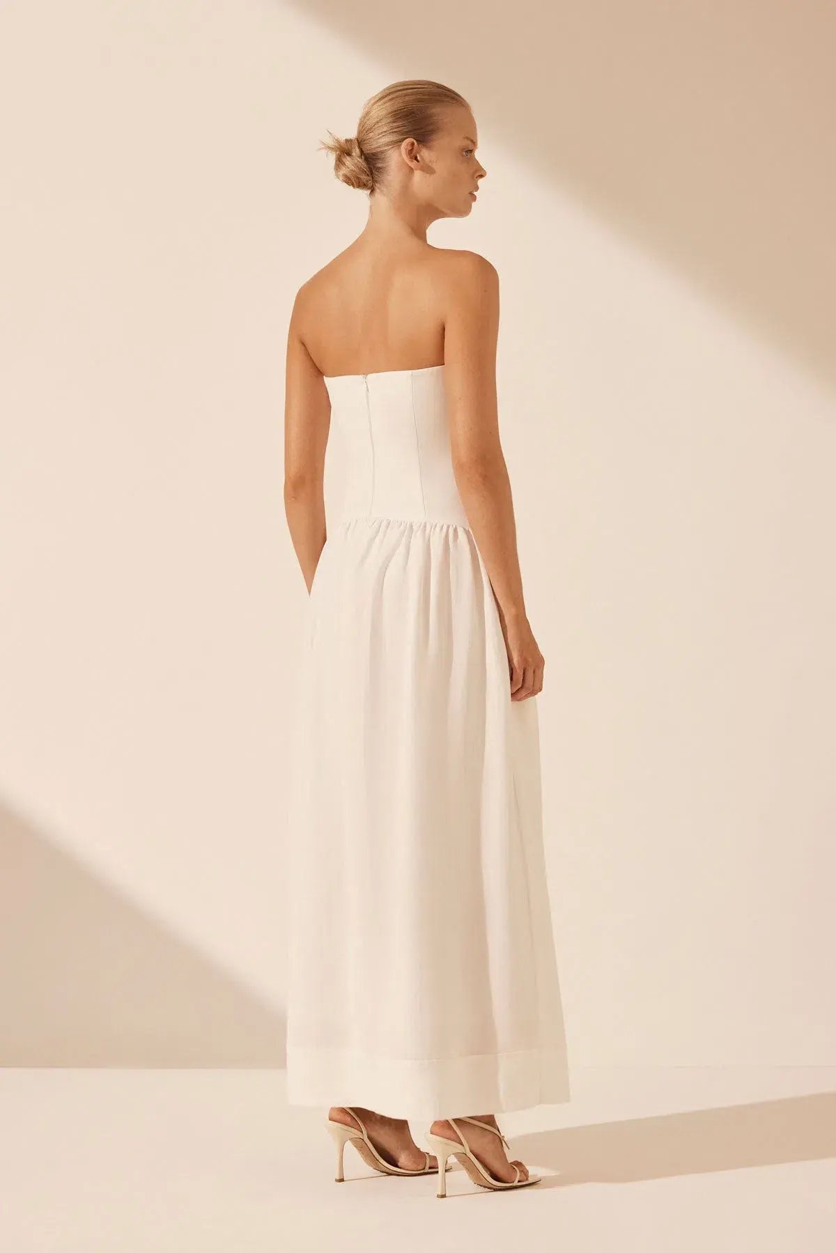 Shona Joy Blanc Linen Strapless Panelled Drop Waist Maxi Dress Ivory Size XS / AU 6 photo 3