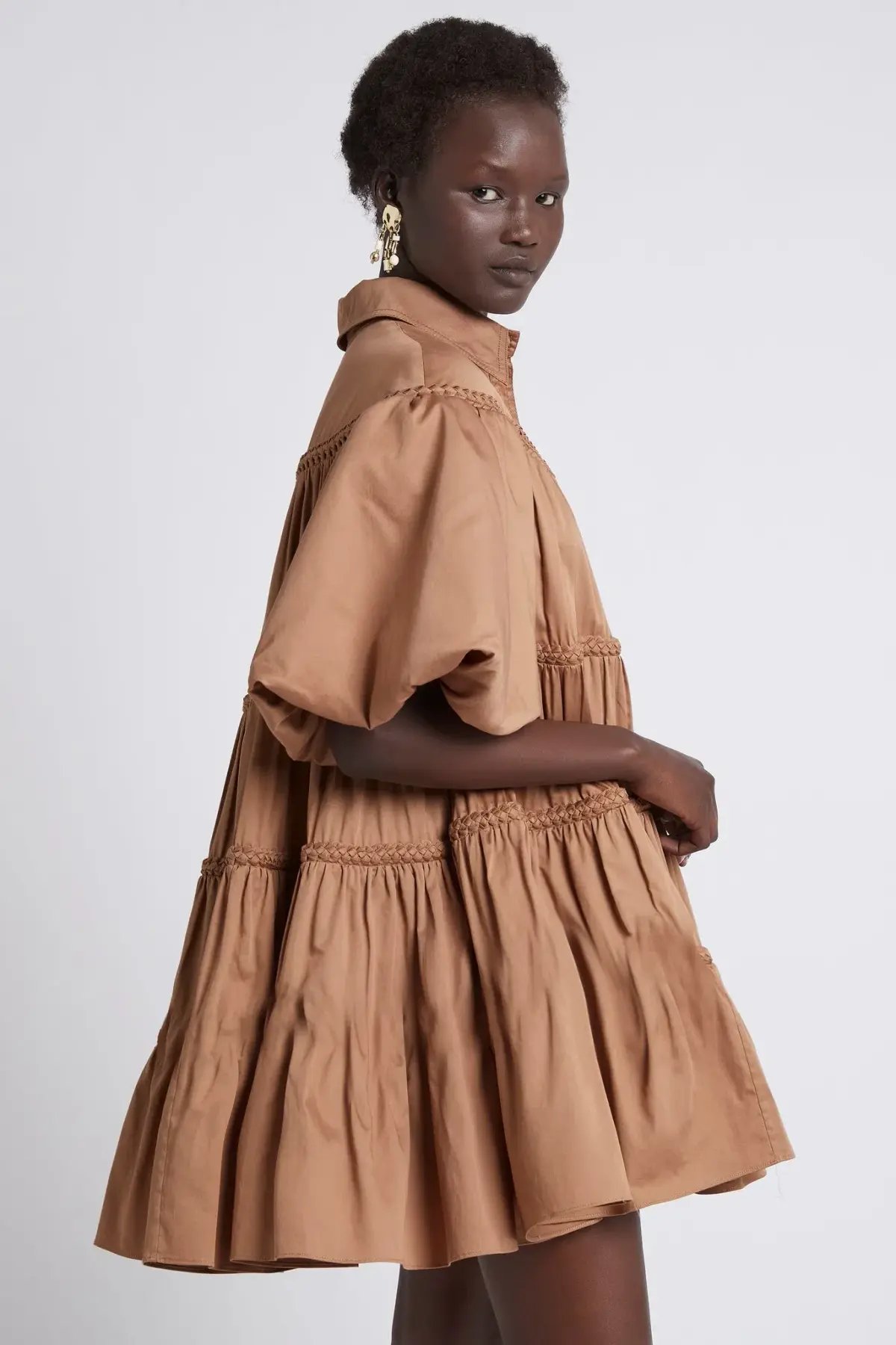 Aje Casabianca Puff Sleeve Shirt Smock Dress Walnut Brown Size 8 photo 2