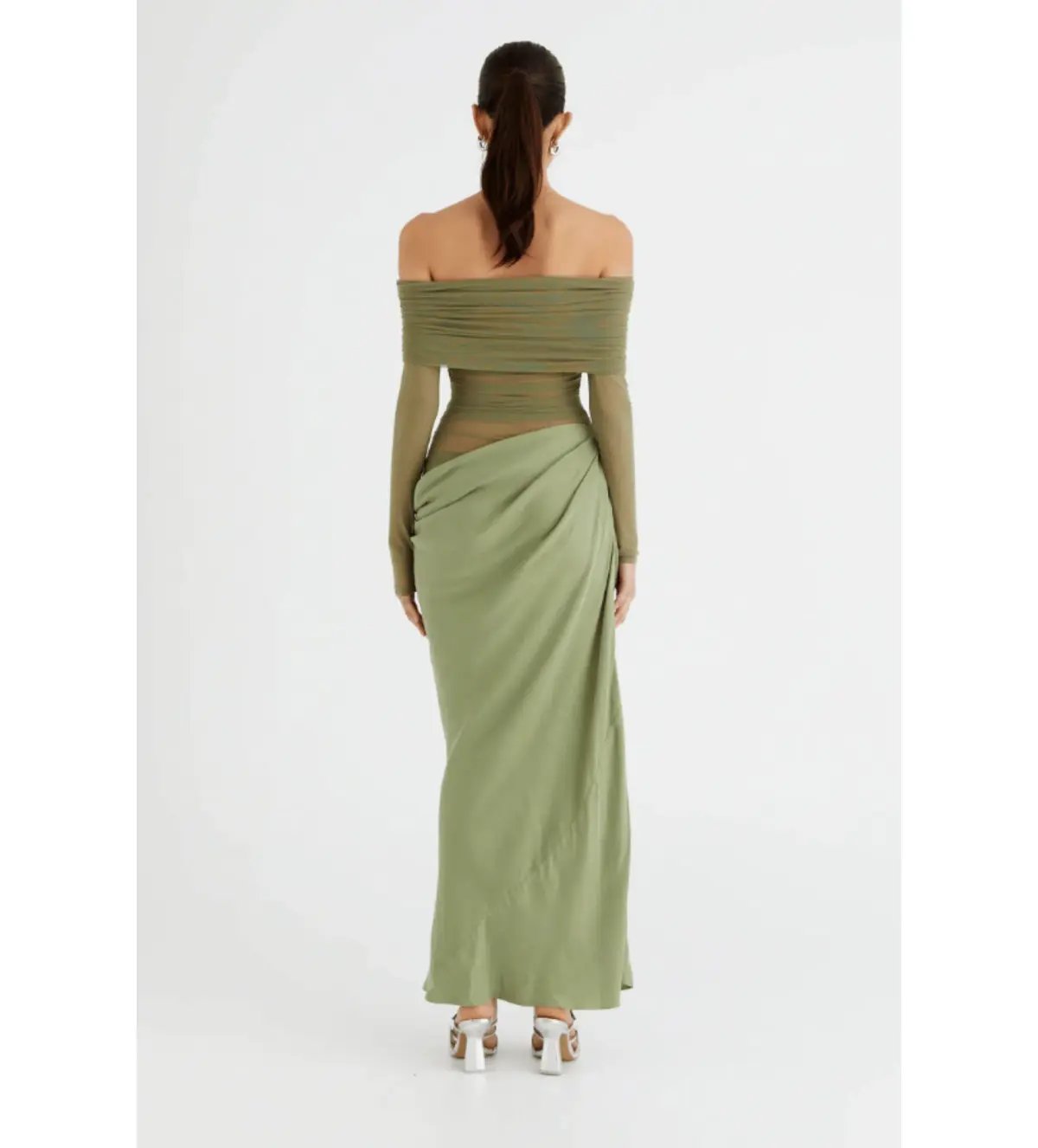 Benni Yasmin Off-Shoulder Maxi Dress in Pistachio Size 6 photo 3