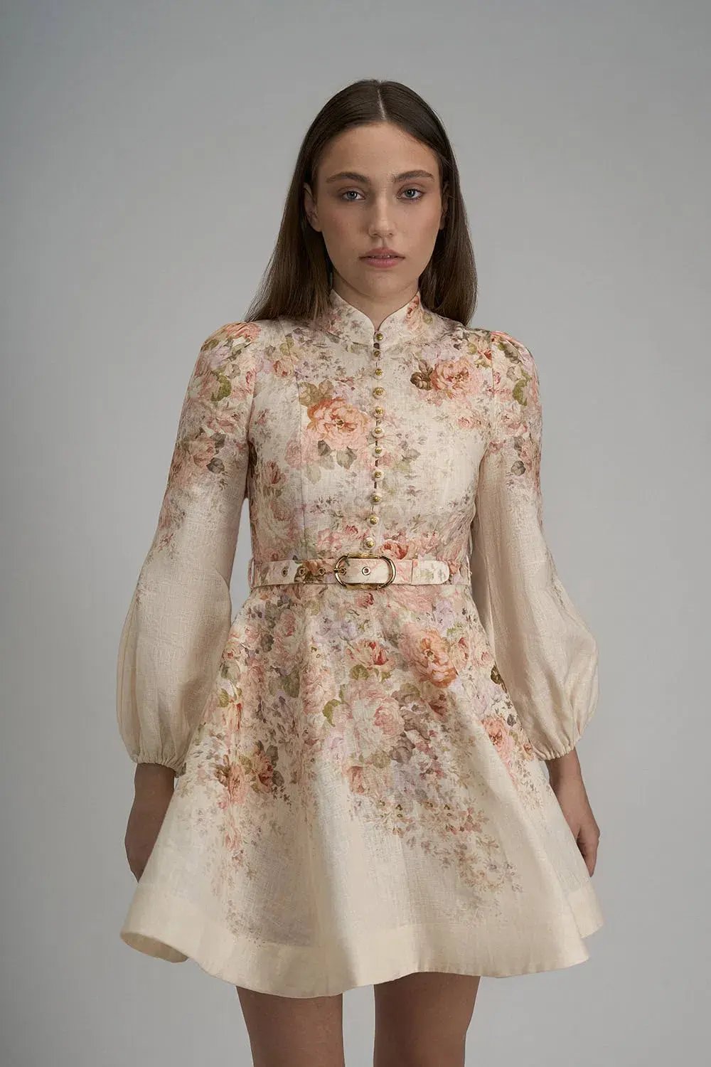 Zimmermann The Illustration Buttoned Mini Dress in Cream Rococo Floral Size 3 / AU 14 photo 4