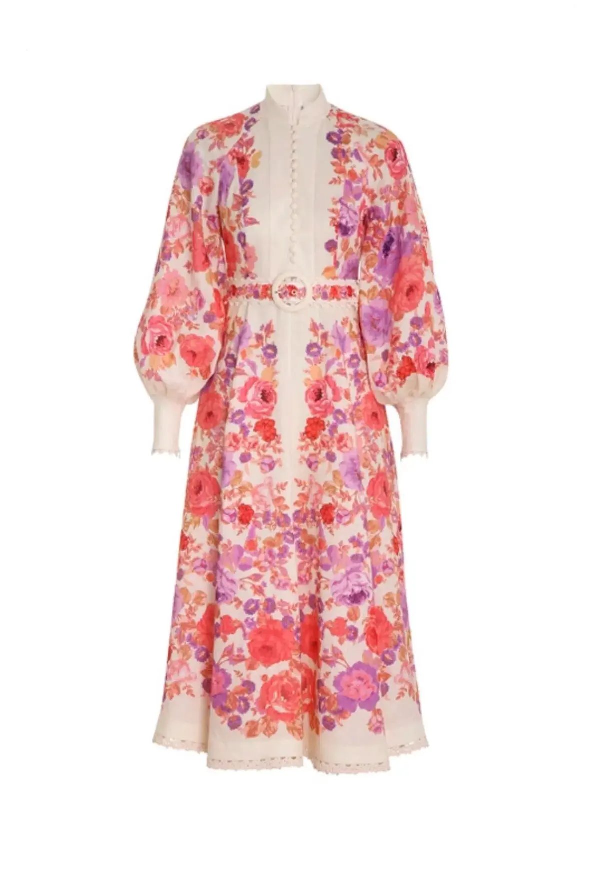 Zimmermann The Raie Billow Sleeve Midi Dress in Red/Purple Floral Size 3 / AU 14 photo 3