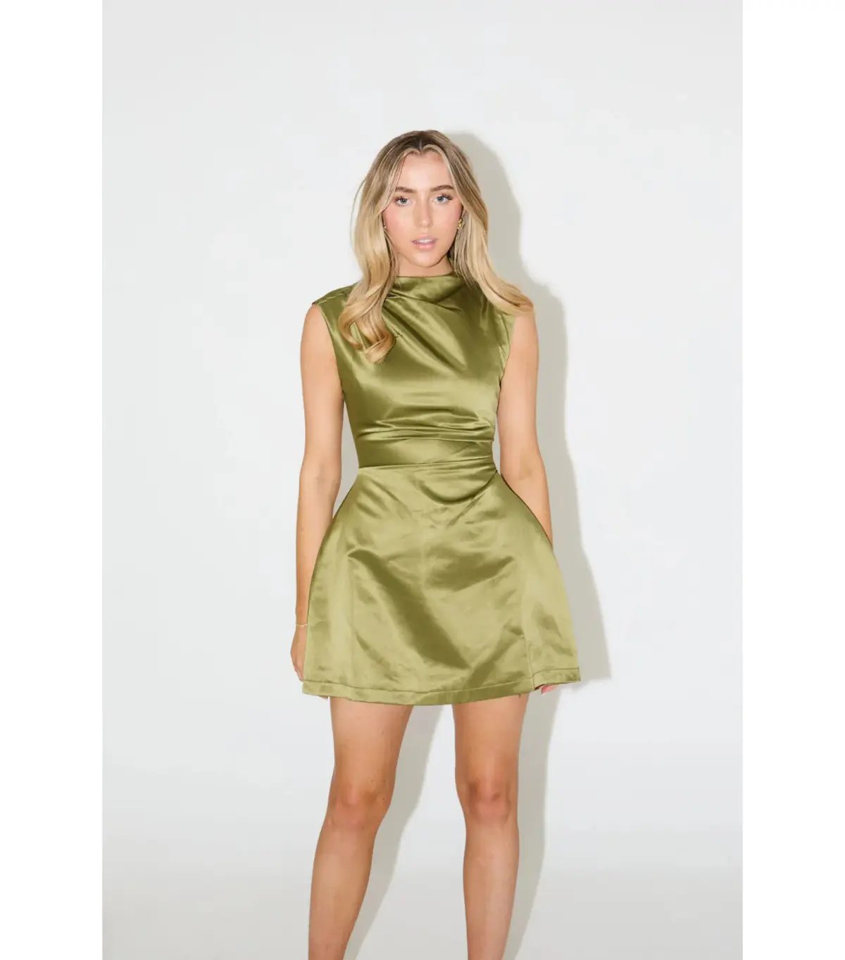 Odd Muse The Ultimate Muse Satin Straight Neck Mini Dress in Olive Size XS / AU 6 photo 2