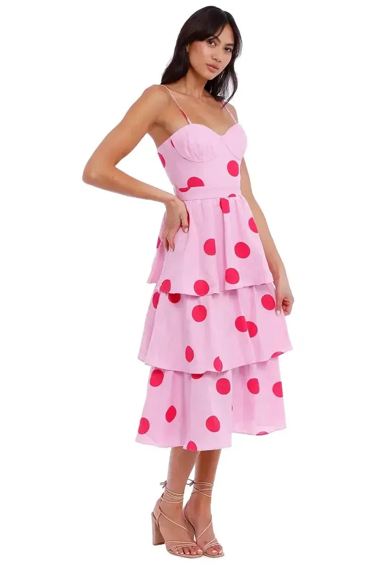 Rebecca Vallance Dalia Midi Dress Pink Polka Dot Print size 14 photo 2