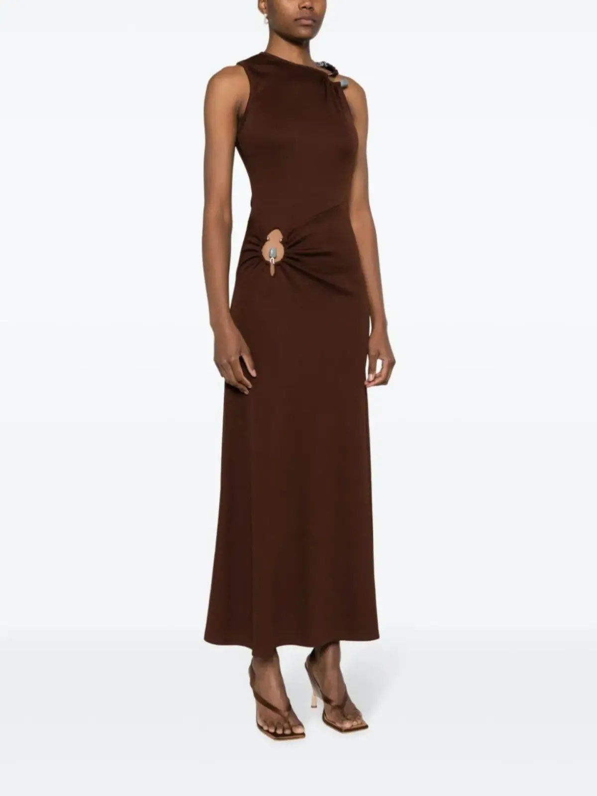 Christopher Esber Callisto Duality Cut Out Gathered Dress Brown Size 8 photo 2