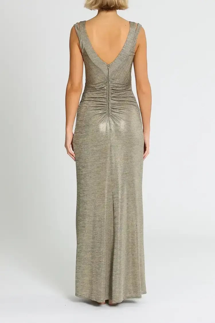 Montique Milani Metallic Gown in Gold Size 12 photo 3