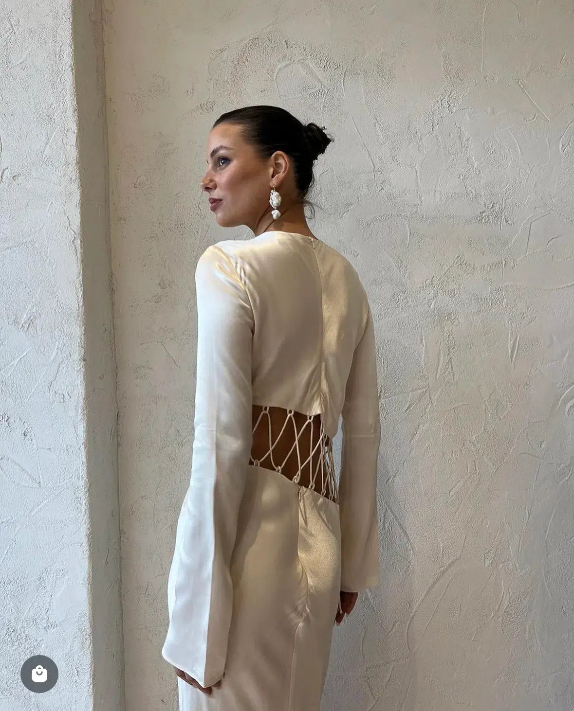 Shona Joy Arienzo Asymmetrical Lace Up Maxi Dress In Cream Size 6 photo 4