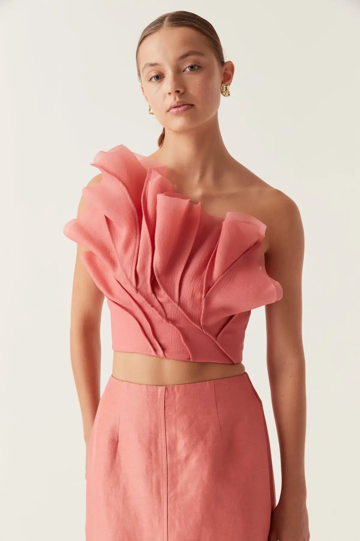 Aje Flame Crop Top and Mary Column Maxi Skirt Set Guava Pink Size 10 photo 4