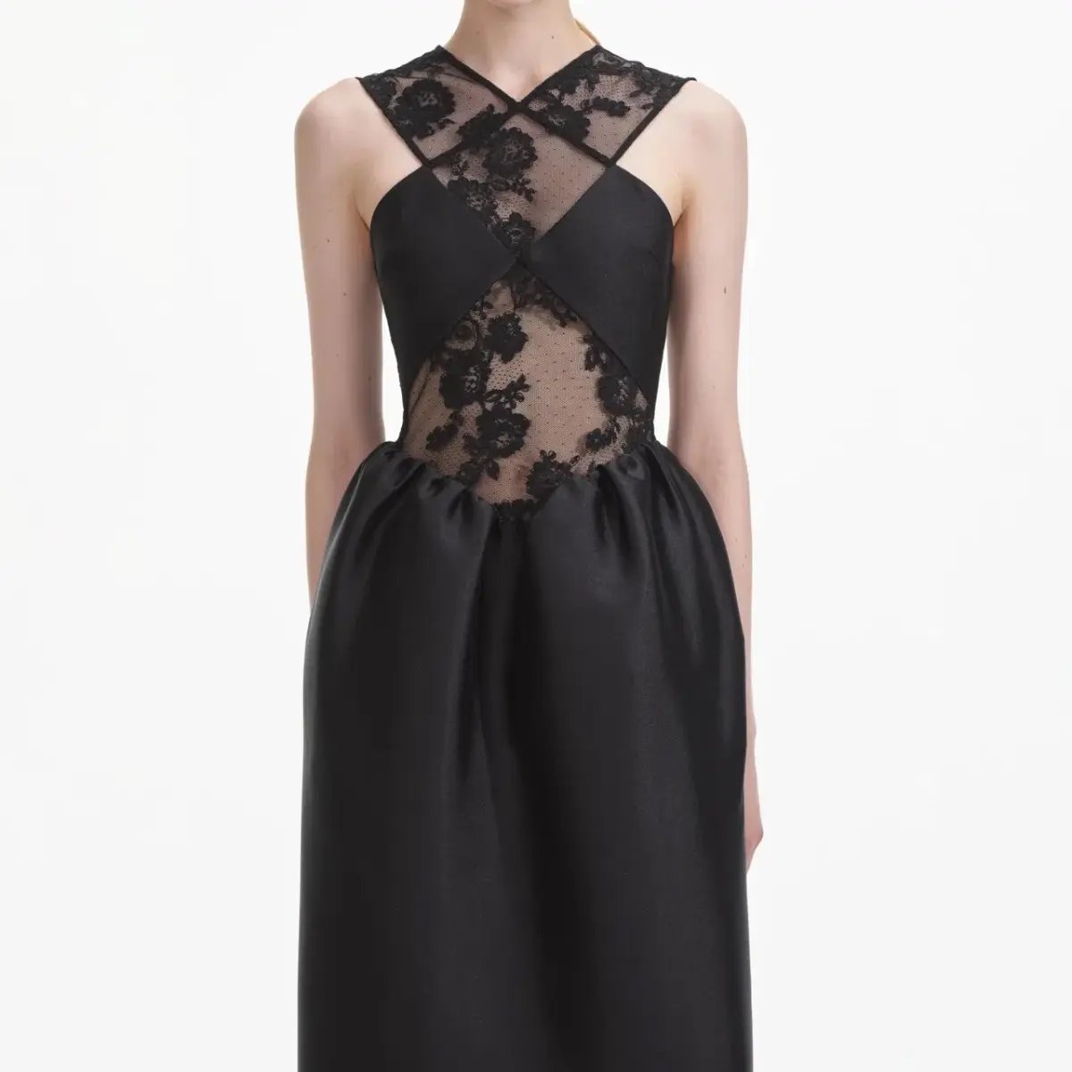 Self-Portrait Lace-trim Taffeta Maxi Dress in Black Size 8 photo 6