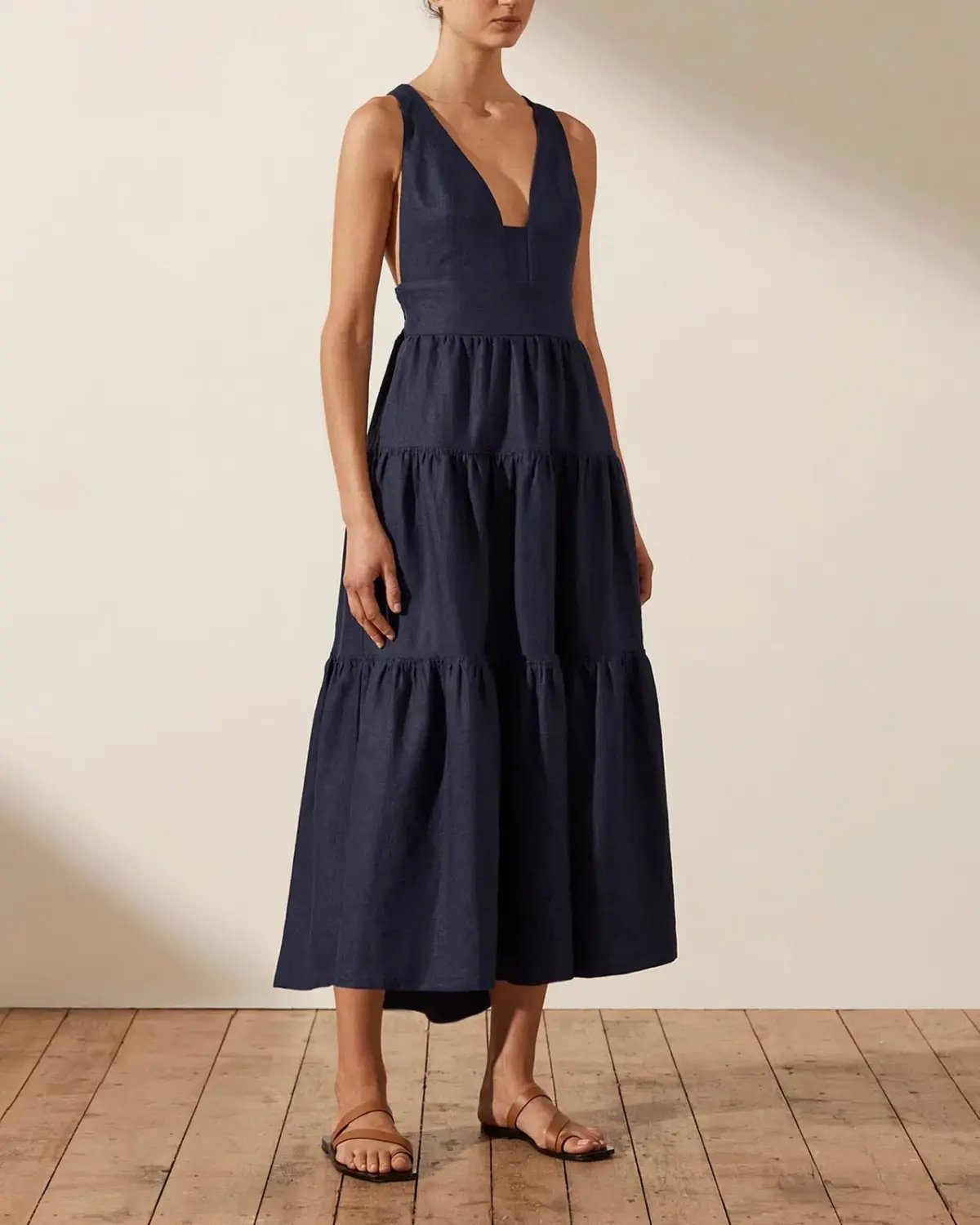Shona Joy Ligia Plunged Cross Back Midi Dress Navy Size 14 photo 2