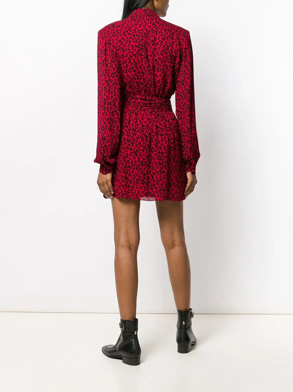 Saint Laurent Long Sleeve Leopard Mini Dress In Red & Black Size 8 photo 3