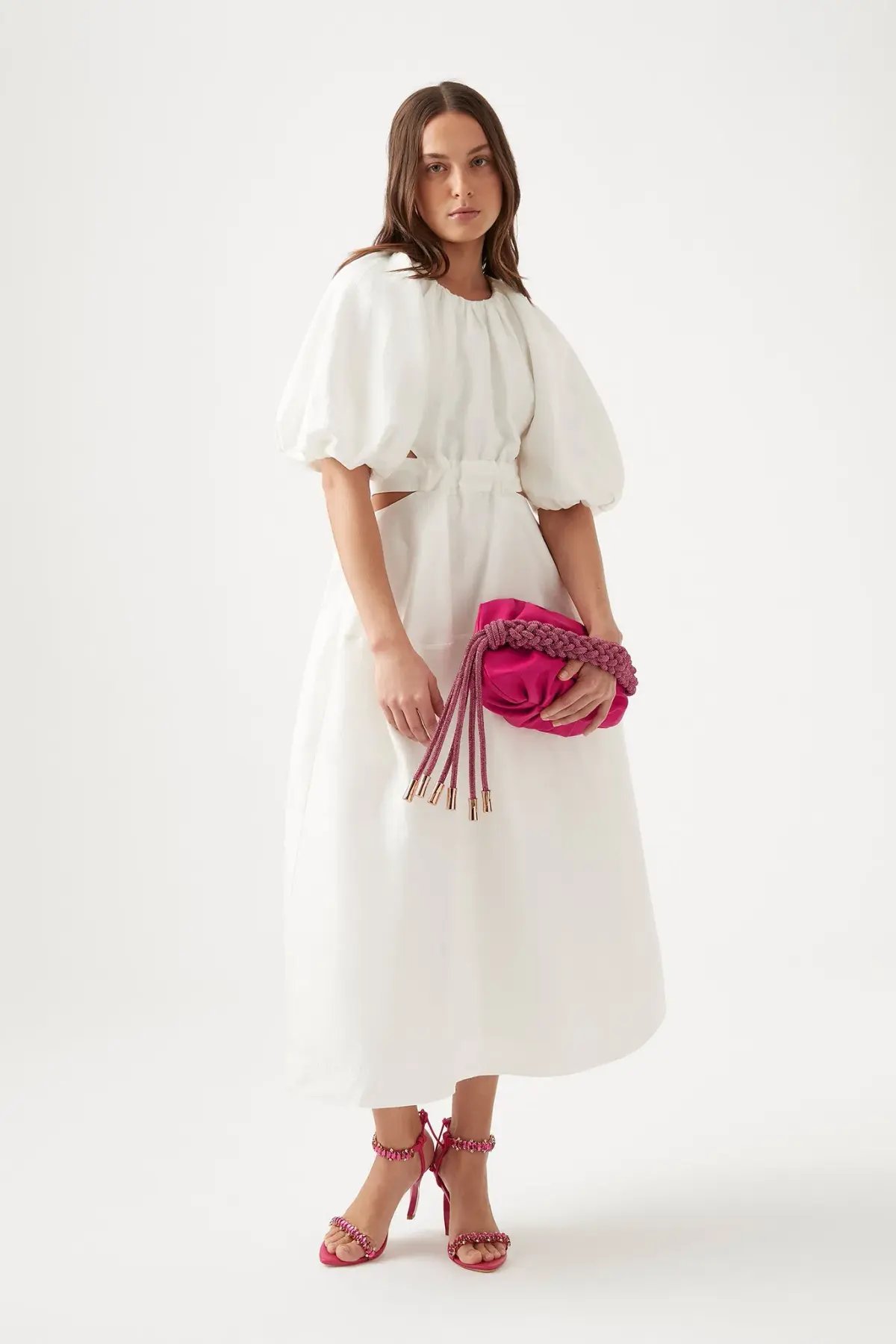 Aje Mimosa Cut Out Midi Dress Ivory Size 16 photo 4